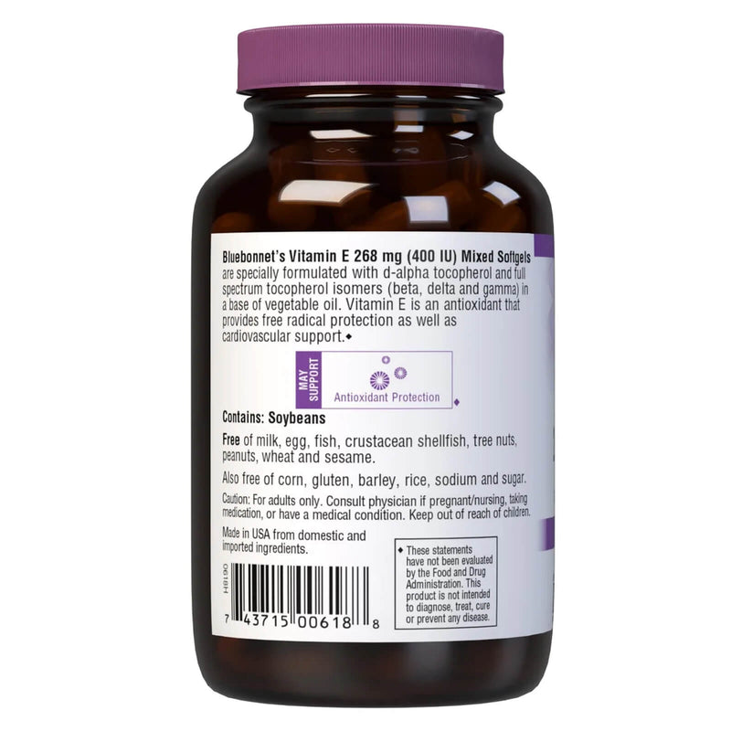 Bluebonnet Vitamin E 268 mg (400 IU) Mixed 100 Softgels - DailyVita