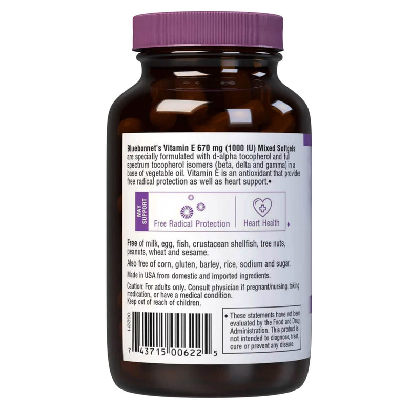 Bluebonnet Vitamin E 670 mg (1000 IU) Mixed 50 Softgels - DailyVita