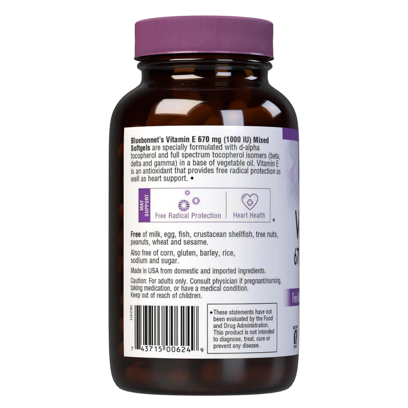 Bluebonnet Vitamin E 670 mg (1000 IU) Mixed 100 Softgels - DailyVita