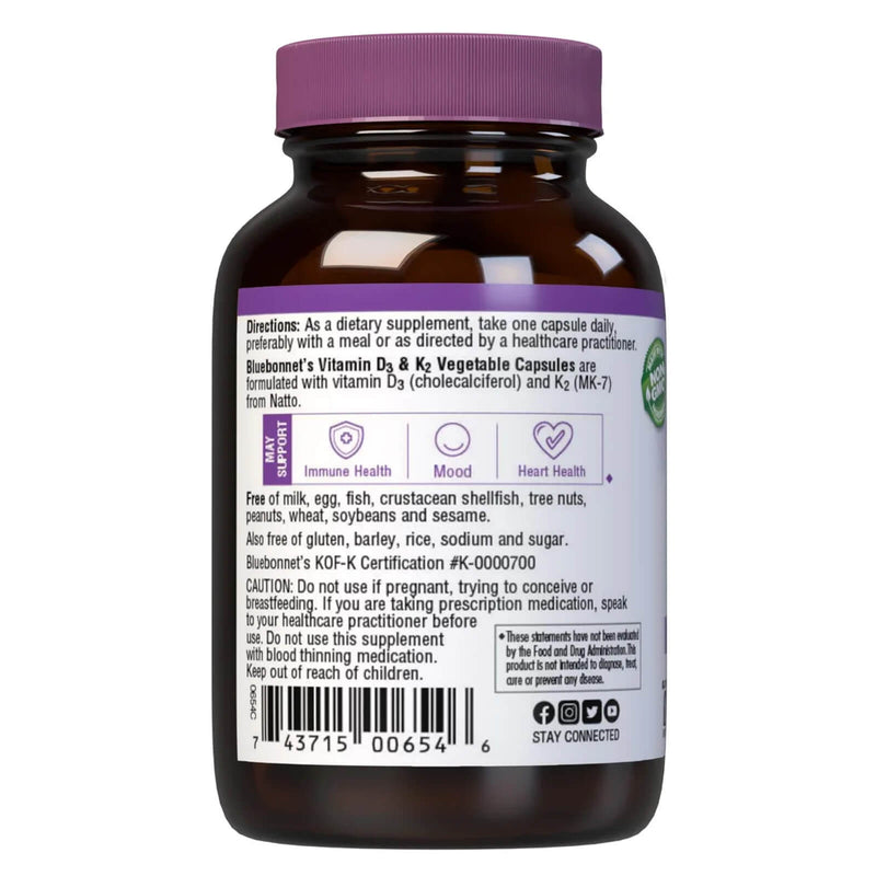 Bluebonnet Vitamin D3 & K-2 60 Veg Capsules - DailyVita