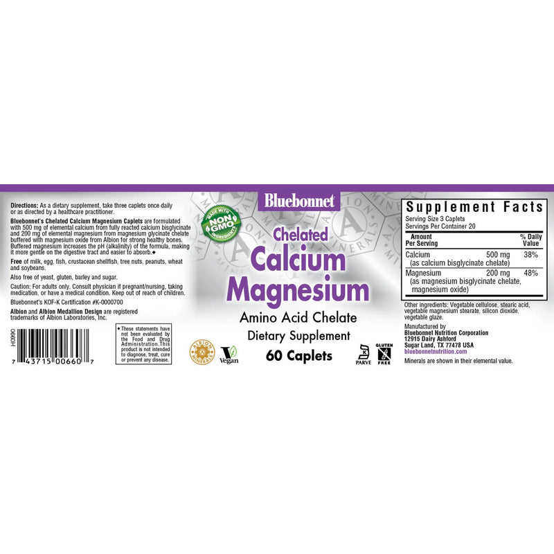 Bluebonnet Chelated Calcium Magnesium 60 Caplets - DailyVita