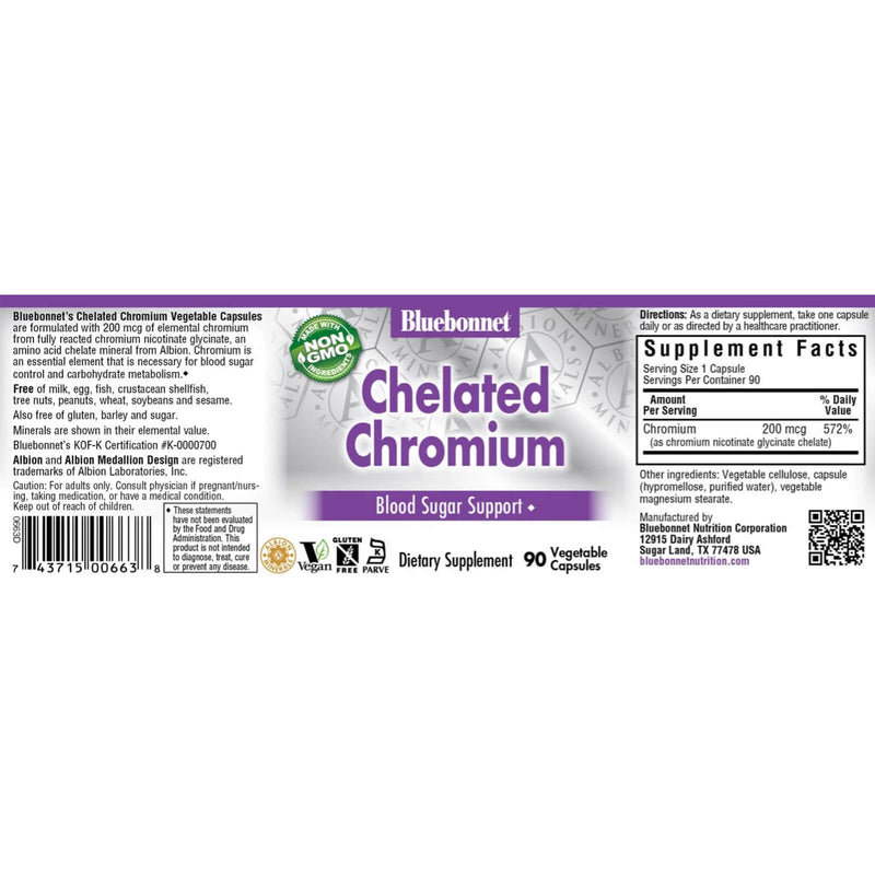 Bluebonnet Chelated Chromium 200 mcg 90 Veg Capsules - DailyVita
