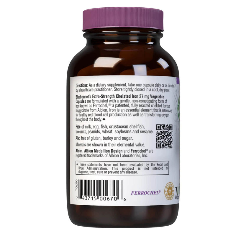 Bluebonnet Extra-Strength Chelated Iron 27 mg 90 Veg Capsules - DailyVita