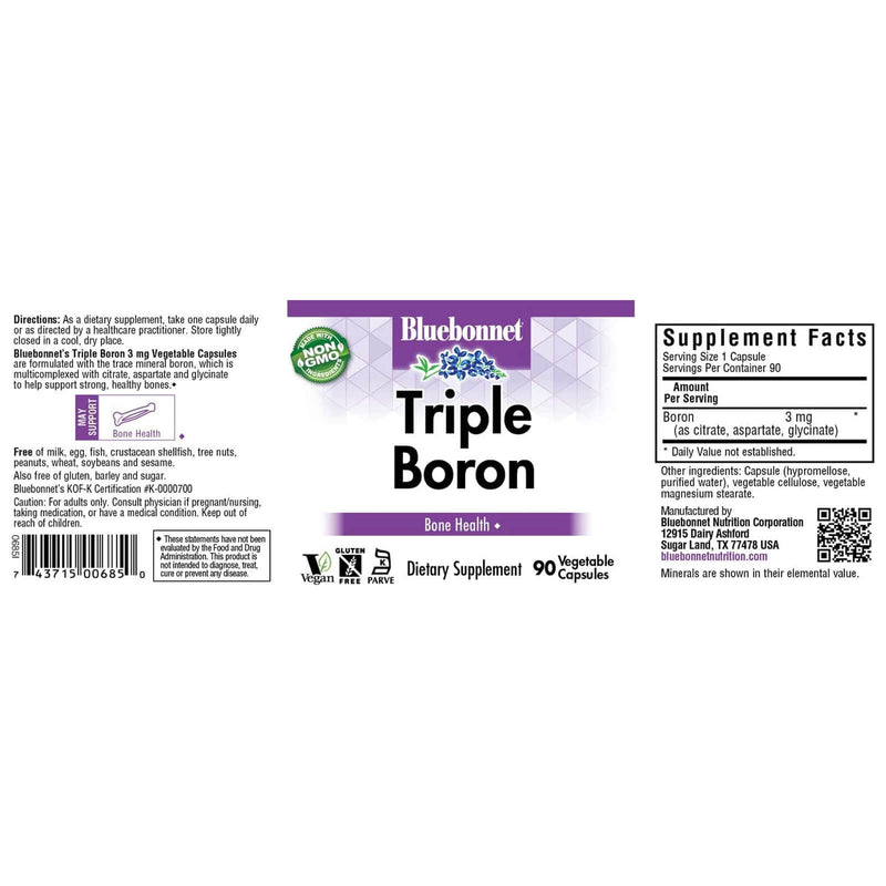 Bluebonnet Triple Boron 3 mg 90 Veg Capsules - DailyVita
