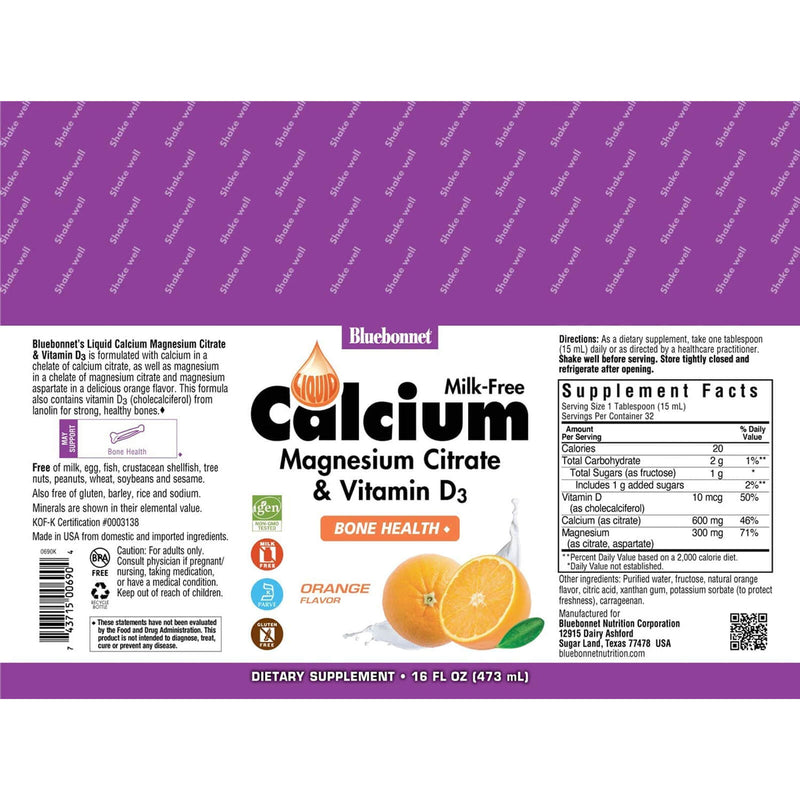 Bluebonnet Liquid Calcium Magnesium Citrate Orange 16 fl oz - DailyVita