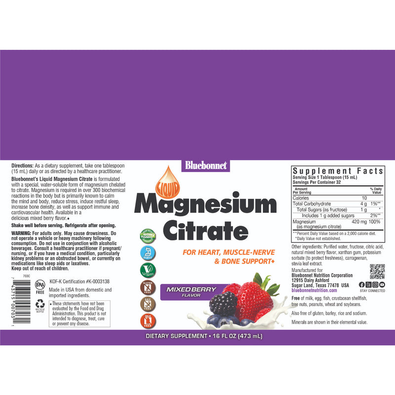 Bluebonnet Liquid Magnesium Citrate Mixed Berry 16 fl oz - DailyVita