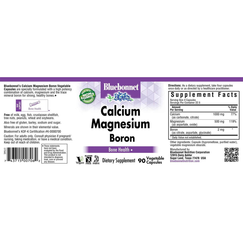 Bluebonnet Calcium Magnesium & Boron 90 Veg Capsules - DailyVita