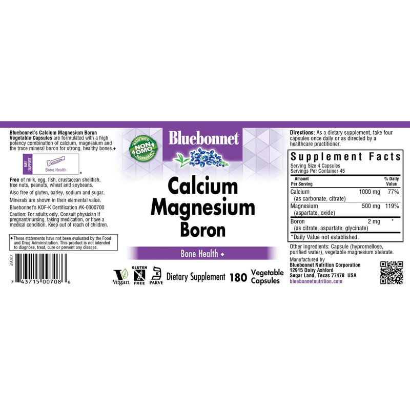 Bluebonnet Calcium Magnesium & Boron 180 Veg Capsules - DailyVita