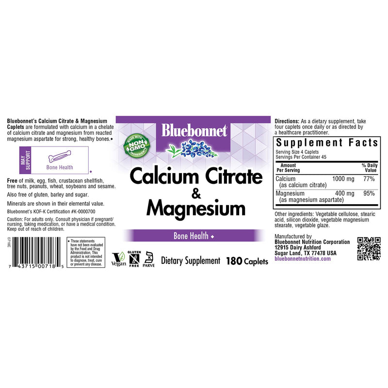 Bluebonnet Calcium Citrate & Magnesium 180 Caplets - DailyVita