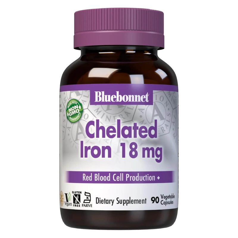 Bluebonnet Chelated Iron 18 mg 90 Veg Capsules - DailyVita