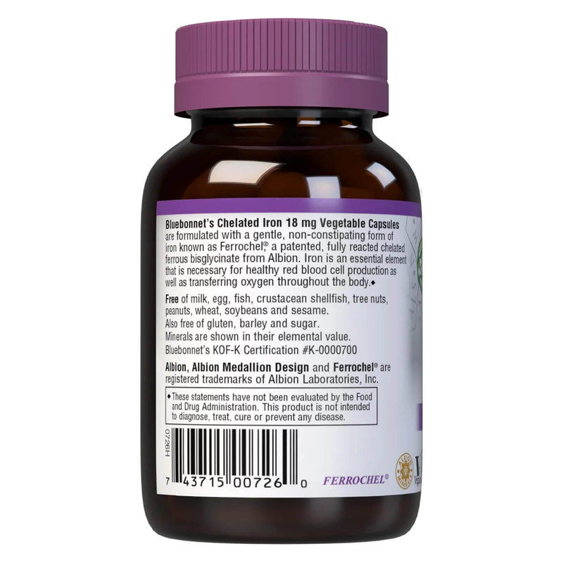 Bluebonnet Chelated Iron 18 mg 90 Veg Capsules - DailyVita