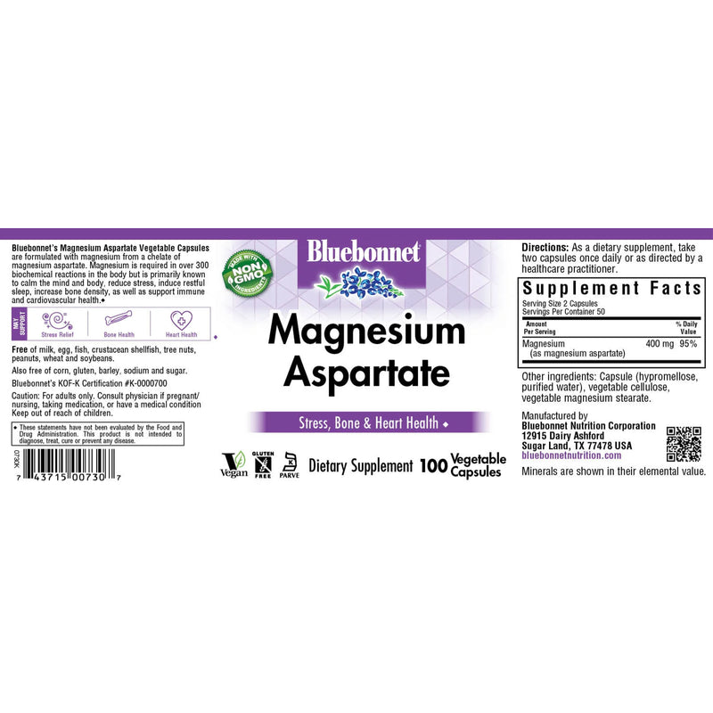 Bluebonnet Magnesium Aspartate 200 Veg Capsules - DailyVita