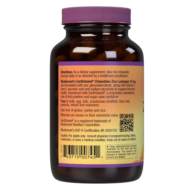 Bluebonnet Earthsweet Chewables Zinc 15 mg Orange 60 Lozenges - DailyVita