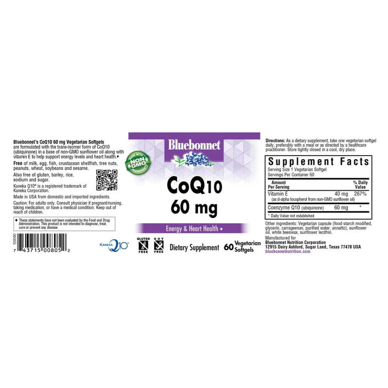 Bluebonnet CoQ10 60 mg 60 Vegetarian Softgels - DailyVita
