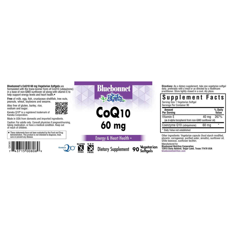 Bluebonnet CoQ10 60 mg 90 Vegetarian Softgels - DailyVita