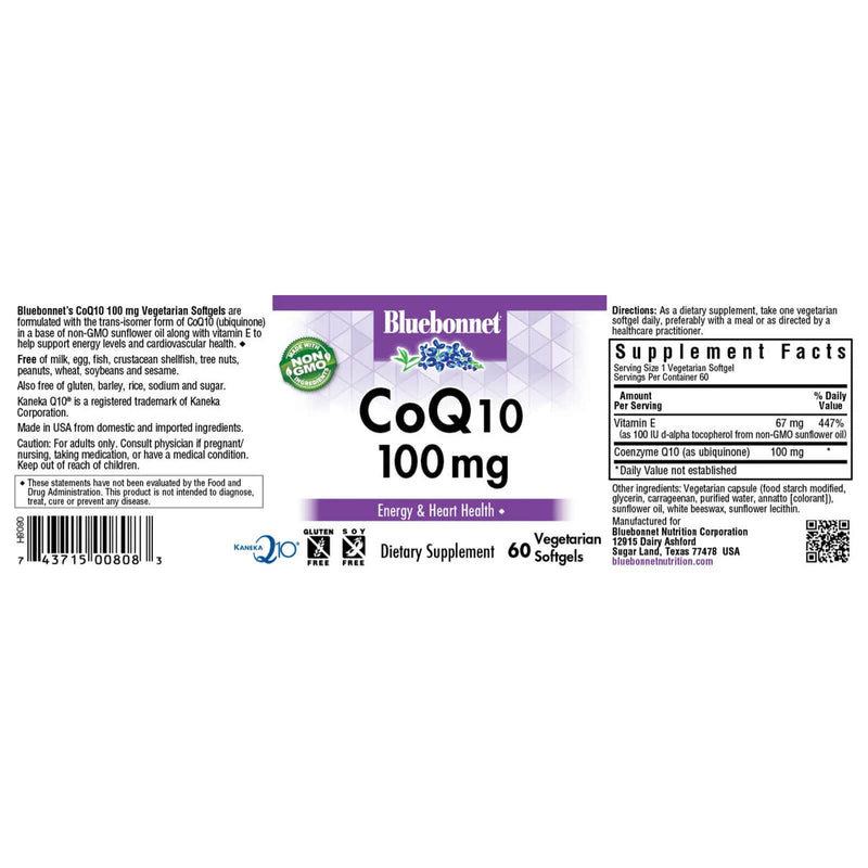 Bluebonnet CoQ10 100 mg 60 Vegetarian Softgels - DailyVita