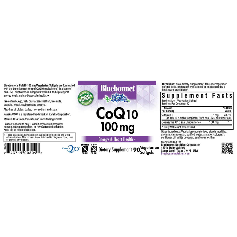 Bluebonnet CoQ10 100 mg 90 Vegetarian Softgels - DailyVita