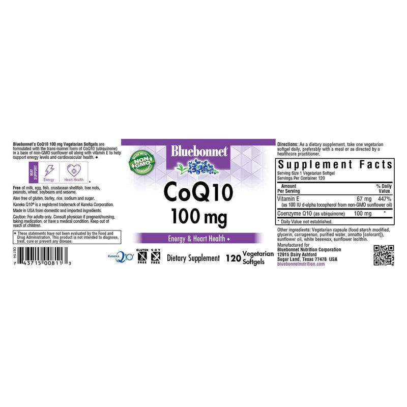 Bluebonnet CoQ10 100 mg 120 Vegetarian Softgels - DailyVita
