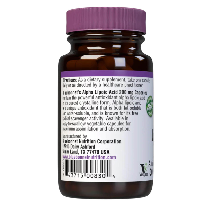 Bluebonnet Alpha Lipoic Acid 200 mg 30 Veg Capsules - DailyVita