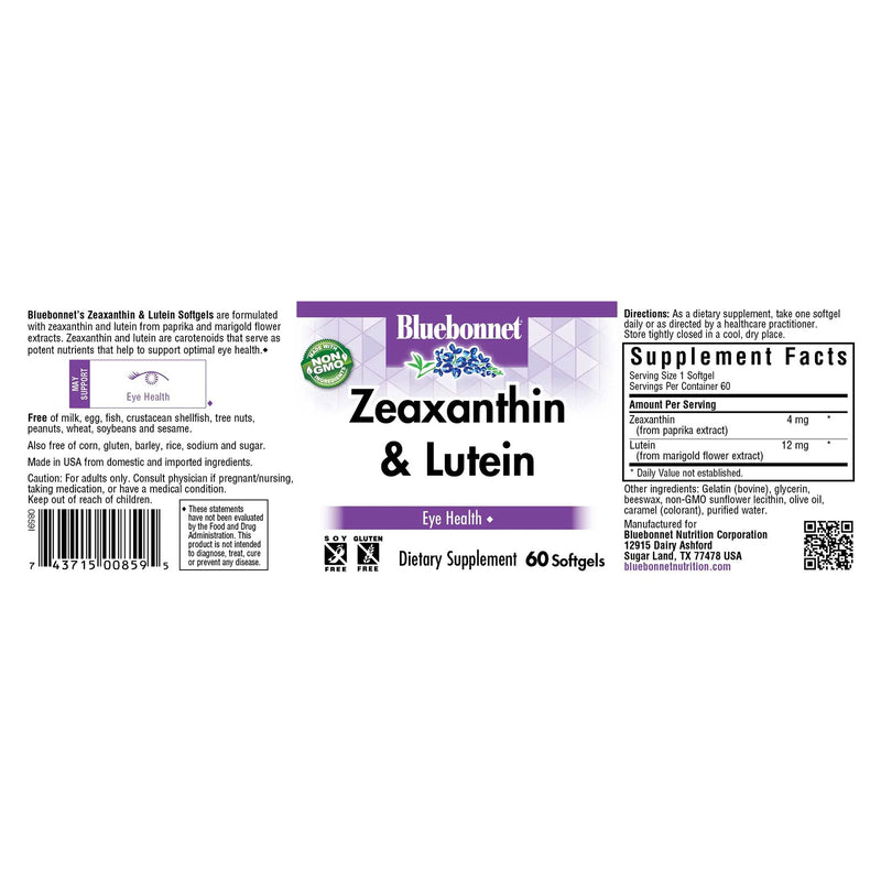 Bluebonnet Zeaxanthin & Lutein 60 Softgels - DailyVita