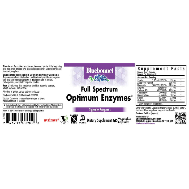 Bluebonnet Full Spectrum Optimum Enzymes 60 Veg Capsules - DailyVita