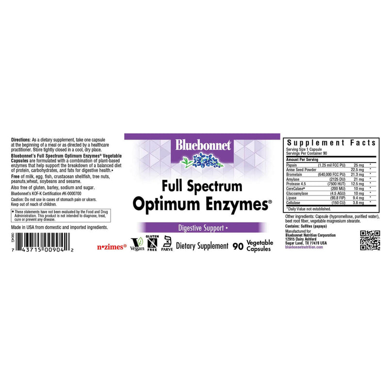 Bluebonnet Full Spectrum Optimum Enzymes 90 Veg Capsules - DailyVita