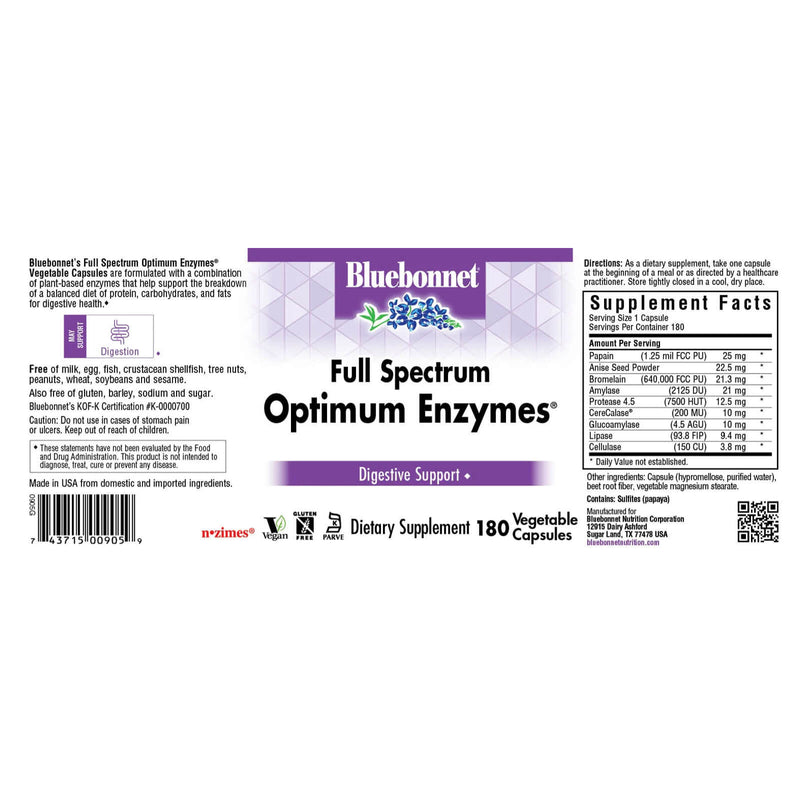 Bluebonnet Full Spectrum Optimum Enzymes 180 Veg Capsules - DailyVita