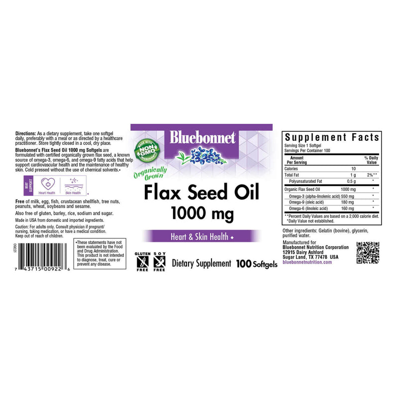 Bluebonnet Flax Seed Oil 1000 mg 100 Softgels - DailyVita