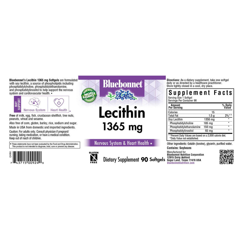 Bluebonnet Lecithin 1365 mg 90 Softgels - DailyVita
