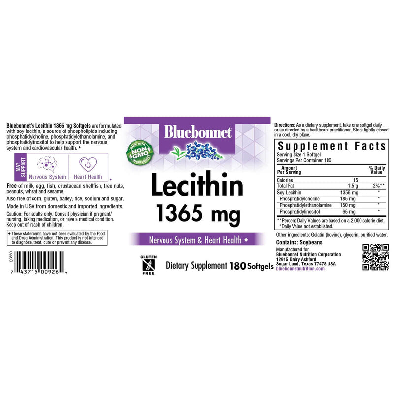 Bluebonnet Lecithin 1365 mg 180 Softgels - DailyVita