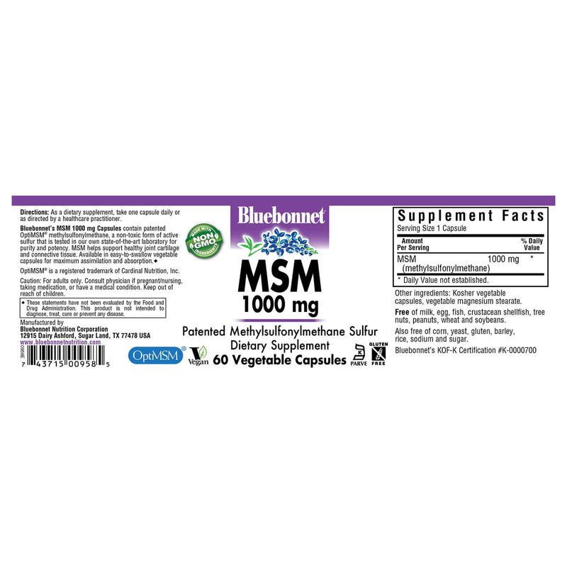 Bluebonnet MSM 1000 mg 60 Veg Capsules - DailyVita