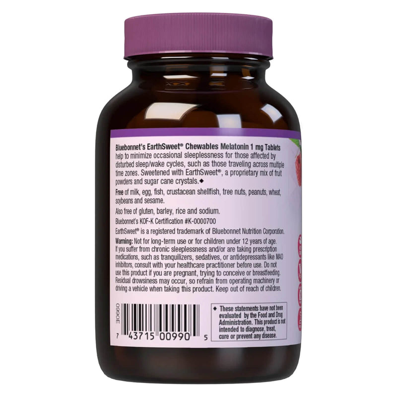 Bluebonnet Earthsweet Chewables Melatonin 1 mg Raspberry 60 Chewable - DailyVita