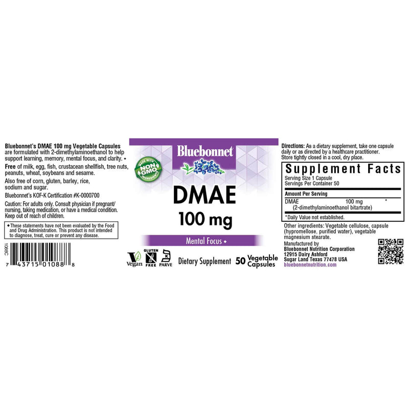 Bluebonnet Dmae 100 mg 50 Veg Capsules - DailyVita