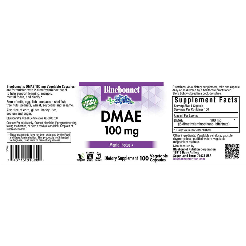 Bluebonnet Dmae 100 mg 100 Veg Capsules - DailyVita