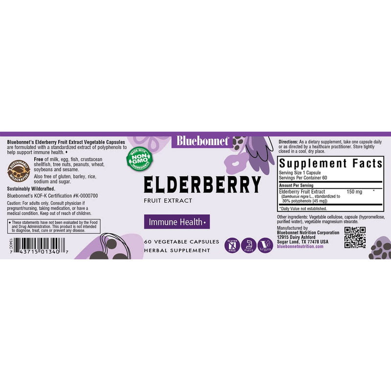 Bluebonnet Elderberry Fruit Extract 60 Veg Capsules - DailyVita