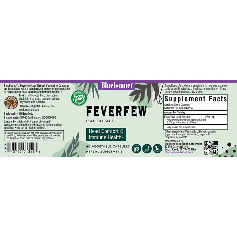 Bluebonnet Feverfew Leaf Extract 60 Veg Capsules - DailyVita