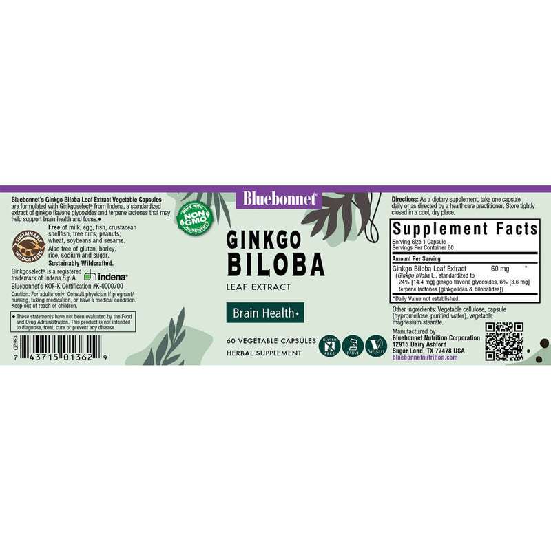 Bluebonnet Ginkgo Biloba Leaf Extract 60 Veg Capsules - DailyVita