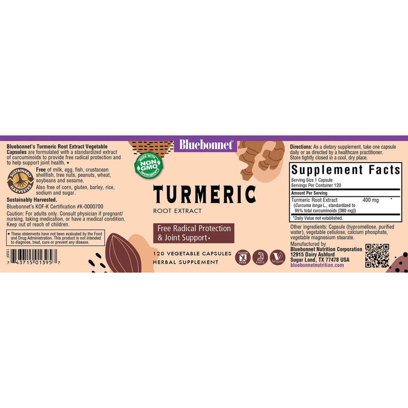 Bluebonnet Turmeric Root Extract 120 Veg Capsules - DailyVita