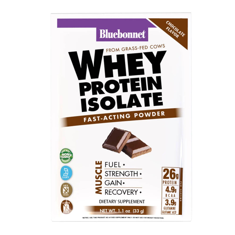 Bluebonnet Whey Protein Isolate Powder Chocolate 8 Pack Box - DailyVita