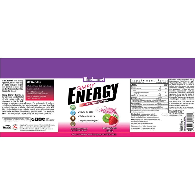 Bluebonnet Simply Energy Strawberry Kiwi 10.58 oz Powder - DailyVita