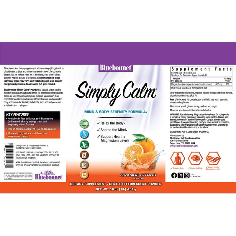 Bluebonnet Simply Calm Magnesium Powder Orange 1lb - DailyVita