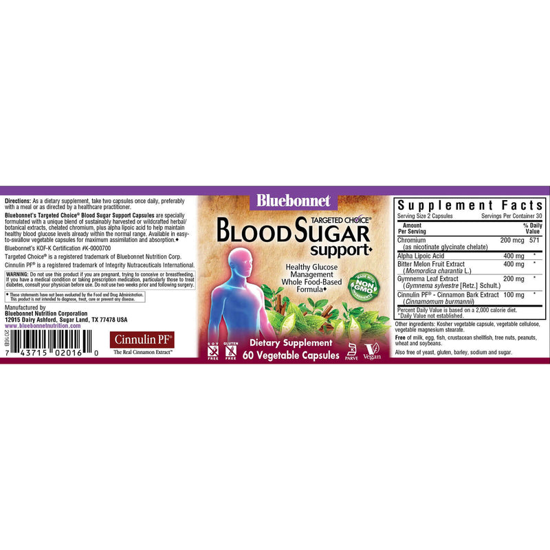 Bluebonnet Targeted Choice Blood Sugar Support 60 Veg Capsules - DailyVita