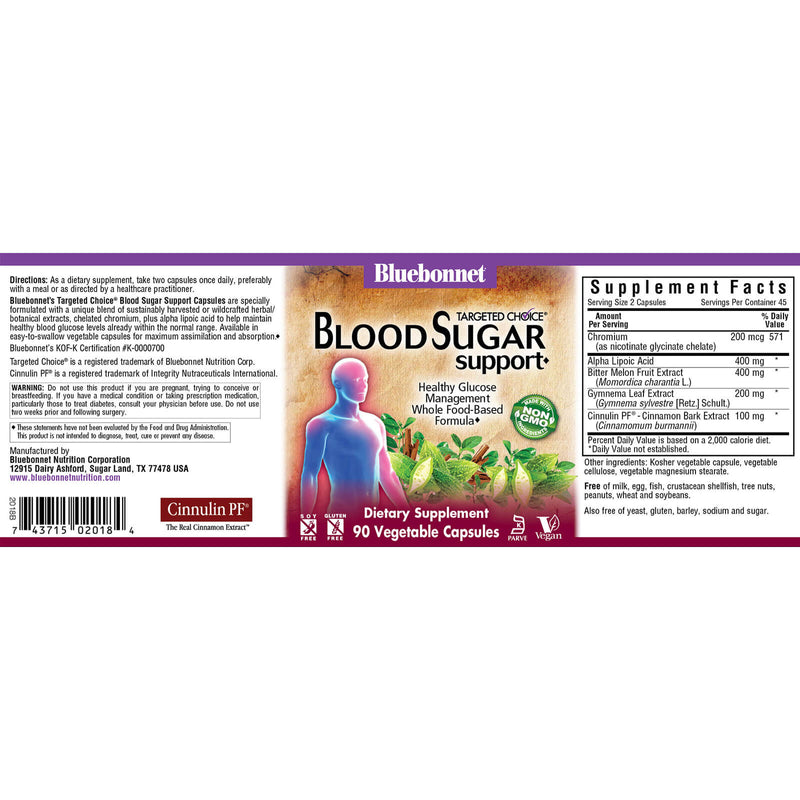 Bluebonnet Targeted Choice Blood Sugar Support 90 Veg Capsules - DailyVita