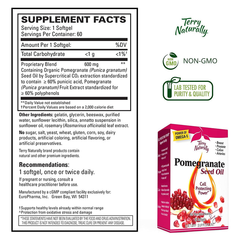 Terry Naturally Pomegranate Seed Oil 60 Softgels - DailyVita