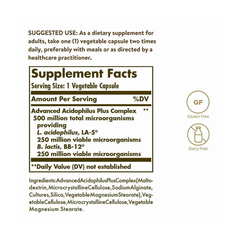 Solgar Advanced Acidophilus Plus 60 Vegetable Capsules - DailyVita