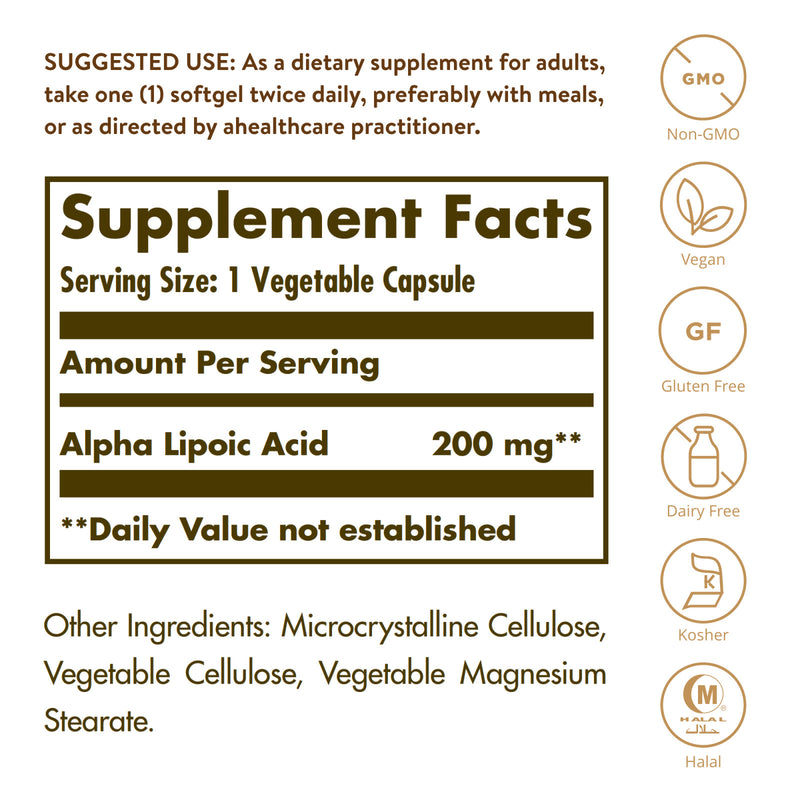 Solgar Alpha Lipoic Acid 200 mg 50 Vegetable Capsules - DailyVita