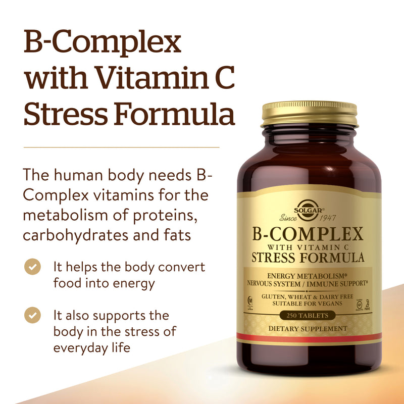 Solgar B-Complex with Vitamin C Stress Formula 250 Tablets - DailyVita