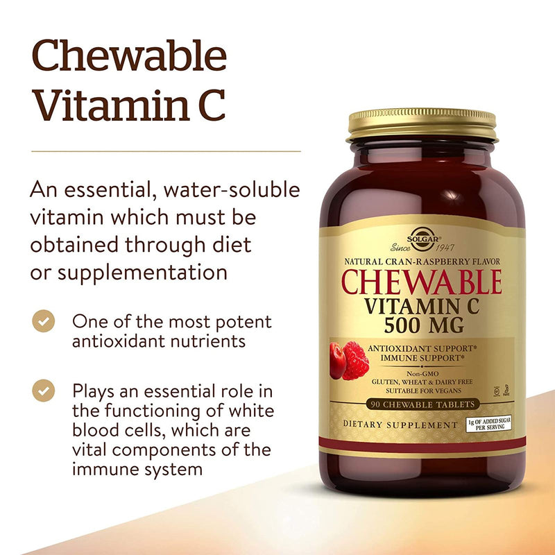 Solgar Vitamin C 500 mg Cran Raspberry 90 Chewable Tablets - DailyVita
