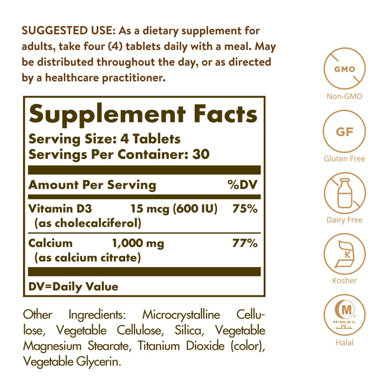 Solgar Calcium Citrate with Vitamin D3 120 Tablets - DailyVita