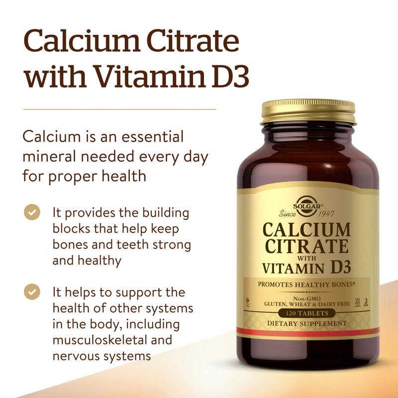 Solgar Calcium Citrate with Vitamin D3 120 Tablets - DailyVita